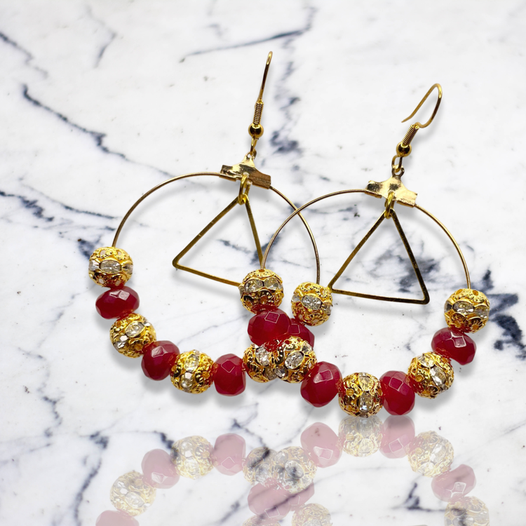 Ruby Red Gemstone with Gold Hoop Earrings