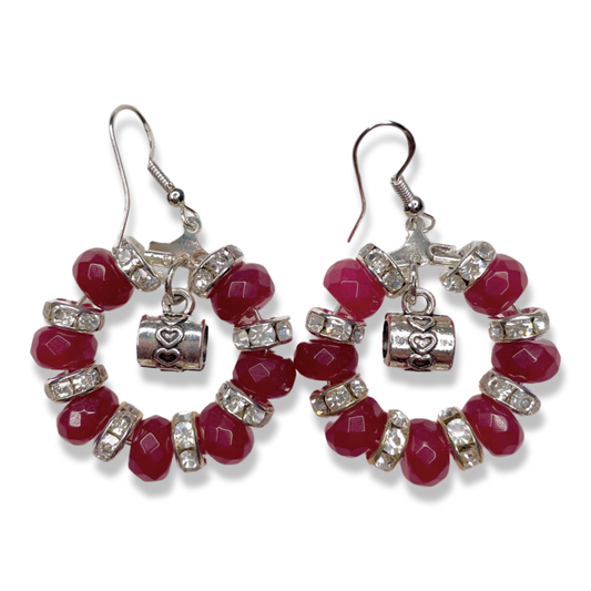 Ruby Red with Silver Rhinestone Earrings