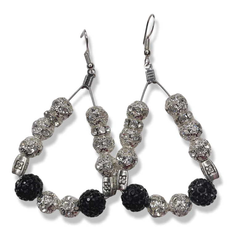 Black Rhinestone with Silver Hoop Earrings